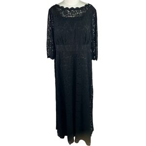 AW Bridal Black Floral Lace Gown Womens Plus Size 22 Maxi Wedding Guest Formal
